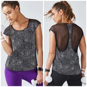 Fabletics Women's Black Vanessa Top in‎ Splatter Sleeve Back Paint Size Large